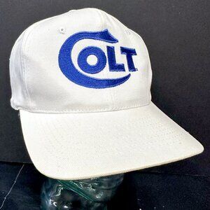 Vintage Team COLT Firearms Guns White Blue Snapback Embroidered Hat Cap Rare KC